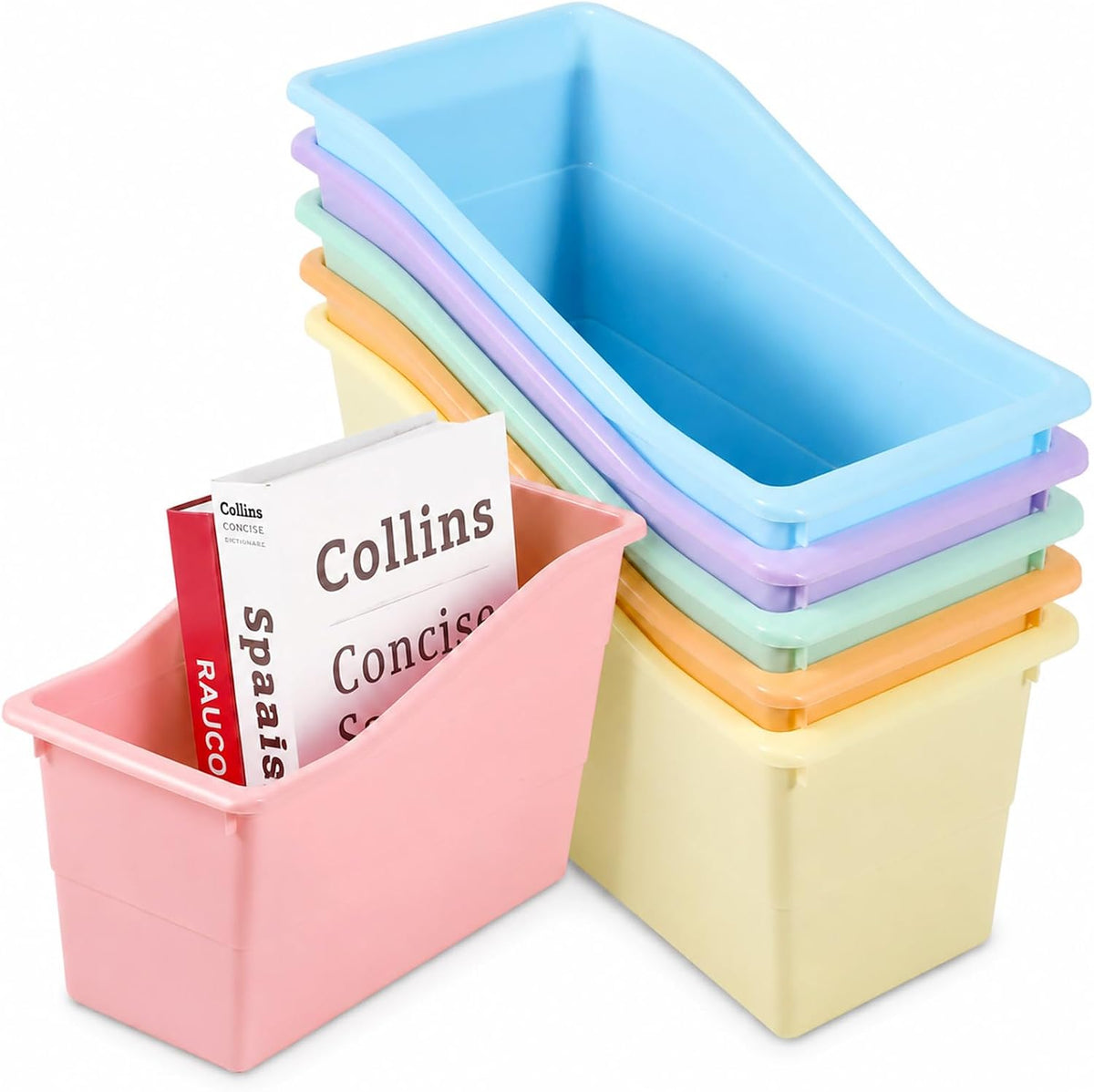 CHUNNIN 6 Pack Pastel Magazine Holder Book Bins for Classroom Durable Book Bi...