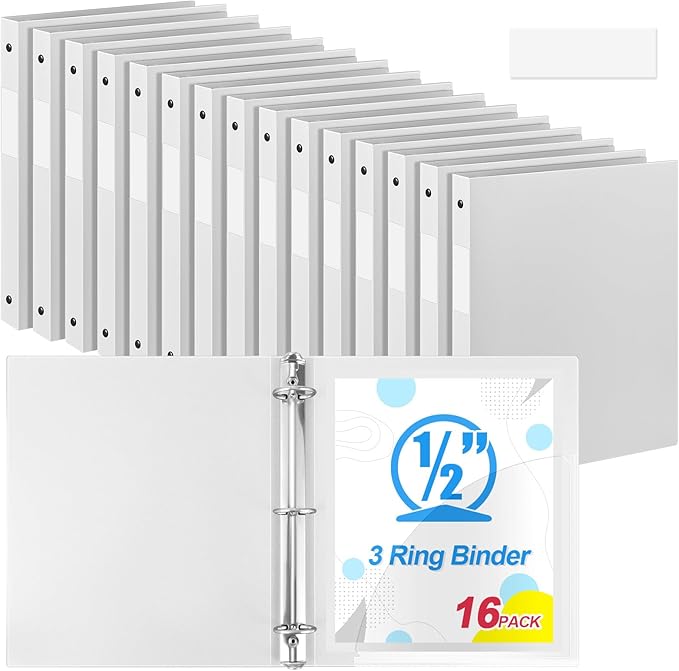Henoyso 16 Pcs 3 Ring Binder 0.5 Inch Round Fits Letter Size 8.5'' x 11'' Paper by Henoyso