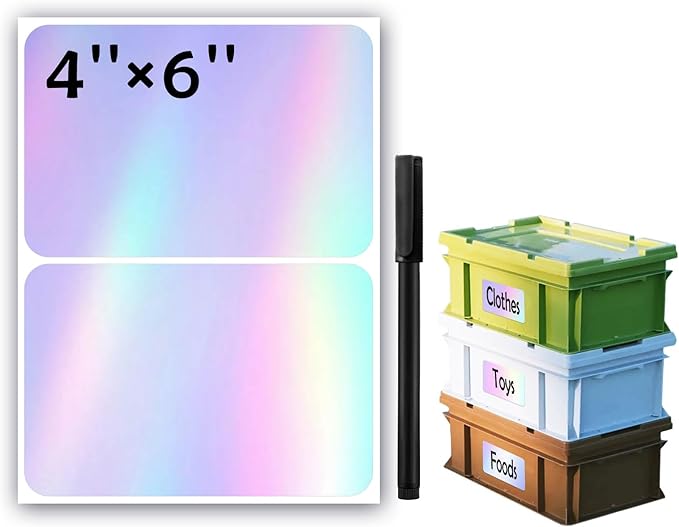 100Pcs Large Laser Labels for Storage Bins, 6x4 Inch Removable Labels, Large by JIEHENG