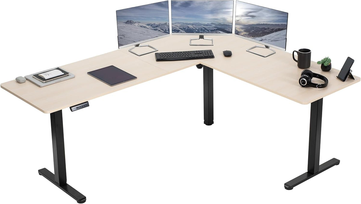 VIVO Electric Corner 75 x 63 inch L-Shaped Standing Desk, Memory Height
