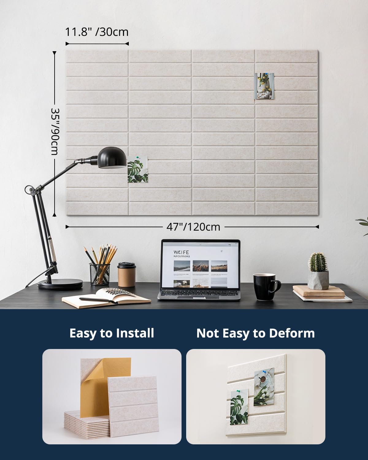 Cork Board, 48"x36" Felt Bulletin Board with Self Adhesive Camel