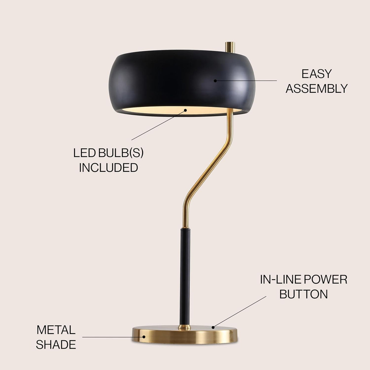 JONATHAN Y Oskar Desk Lamp Mid-Century Modern Task 22.5", Black/Brass Gold
