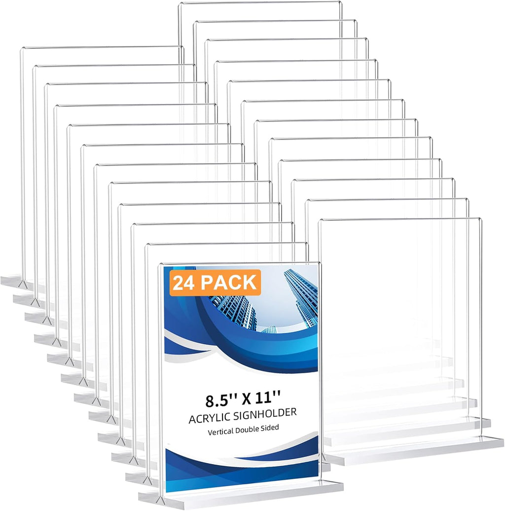 24 Pack Acrylic Sign Holder 8.5 x 11, Double-Sided Clear Sign Holder Plastic