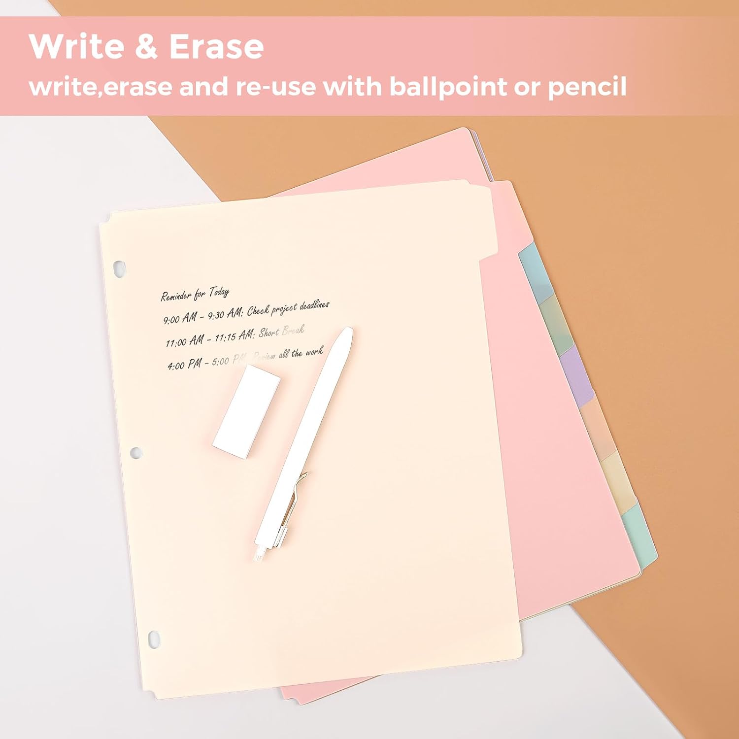 SKYDUE 8-Tab Write&Erase Plastic Dividers for 3 Ring Binder, 2sets | Binder Dividers with Tabs for Letter Size,with Sticker Labels,Divider Organizers for Student, Teacher,Pastels School Supplies