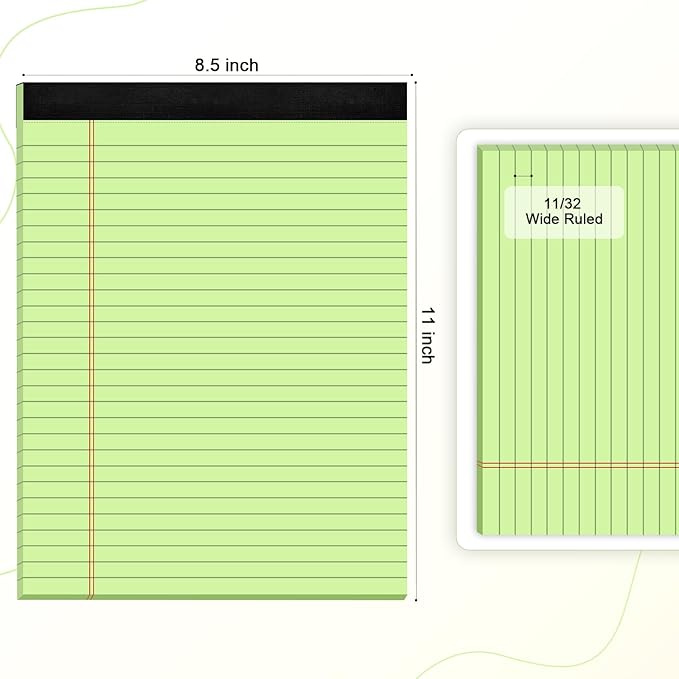 AILZFEI Green Legal Pad Note Pads 8.5 x 11 inch, Wide Ruled Clear Print Writing - Image 2