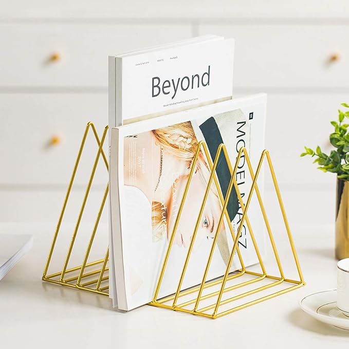 Sooyee 9 Slot Gold Magazine Holder, Desktop File Sorter Organizer Triangle by Sooyee