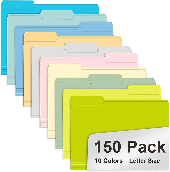 File Folder, RAZCC 150 Pack Colored File Folders, 1/3 Cut Tab File Folder by RAZCC