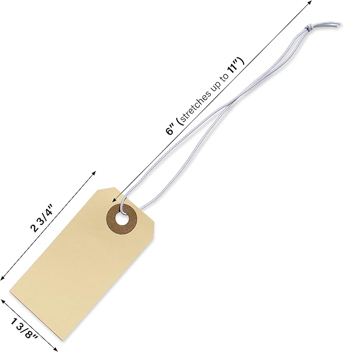 Paper Tags with Strings Attached Elastic- #1, 2 3/4” x 1 3/8”, Box of 500 - Image 4