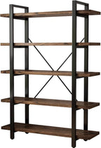 5-Tier Industrial Style Solid Wood Bookcase and Book Shelves, Rustic Wood and - Image 6