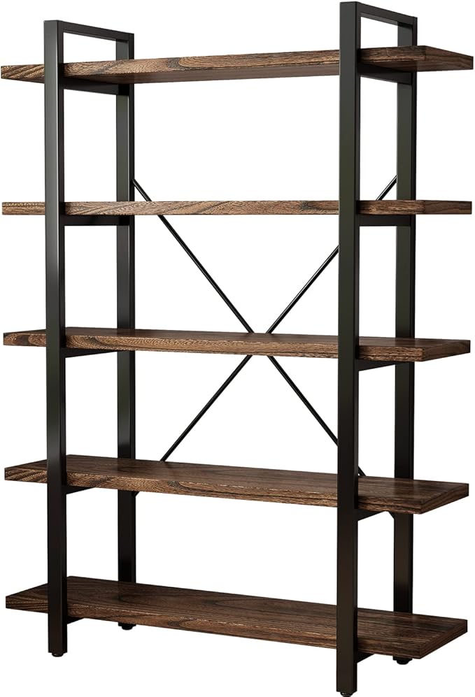 5-Tier Industrial Style Solid Wood Bookcase and Book Shelves, Rustic Wood and - Image 6