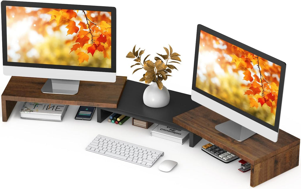 tavr dual monitor stand riser, wooden computer monitor, main product view