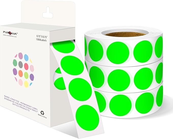 PARLAIM 3/4 Inch Roll Color Coding Labels, 4000 per/4 Rolls Round Adhesive by PARLAIM
