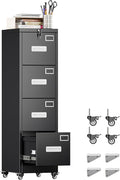 METAN 4 Drawer File Cabinet on Wheels, Lockable Metal Filing Cabinet by METAN