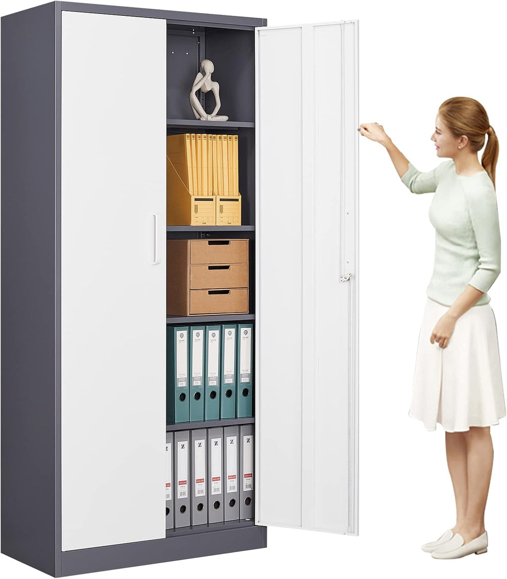 MIIIKO Metal Cabinet with Doors and Shelves, Tall Filing Cabinet for Home Office with Lock, 5 Shelf Steel Storage Cabinet for Office, School, and Garage