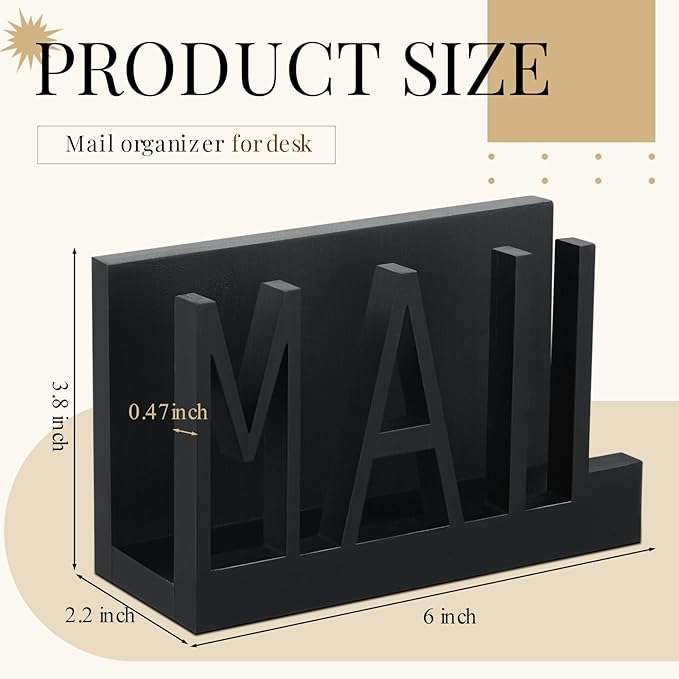 Vercraft Mail Organizer Holder Organizer Countertop Modern Wooden Black Letter - Image 2