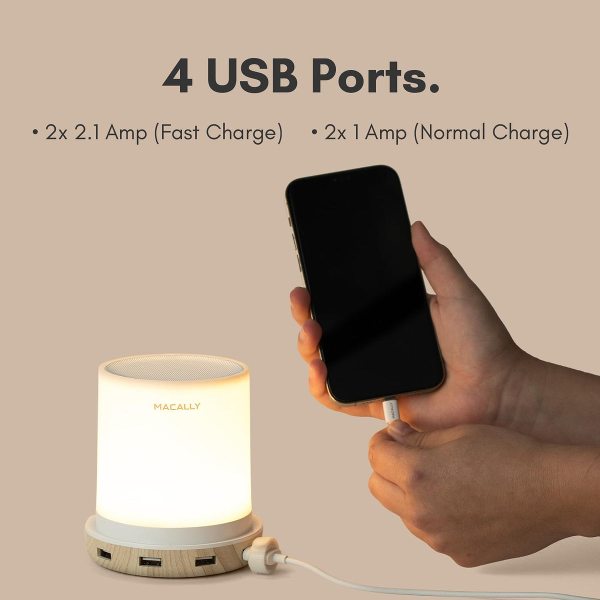 Macally Small Touch Lamps for Nightstand - Bedside Lamp with USB Port - 3 Way...