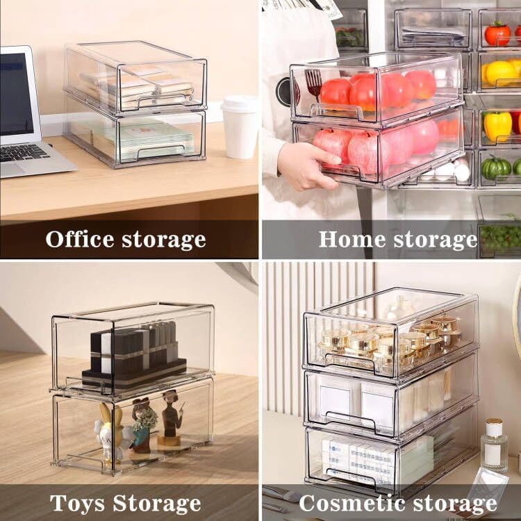 MANO 2Pack Clear Fridge Drawers Pull Out Stackable Refrigerator Drawer Organi...