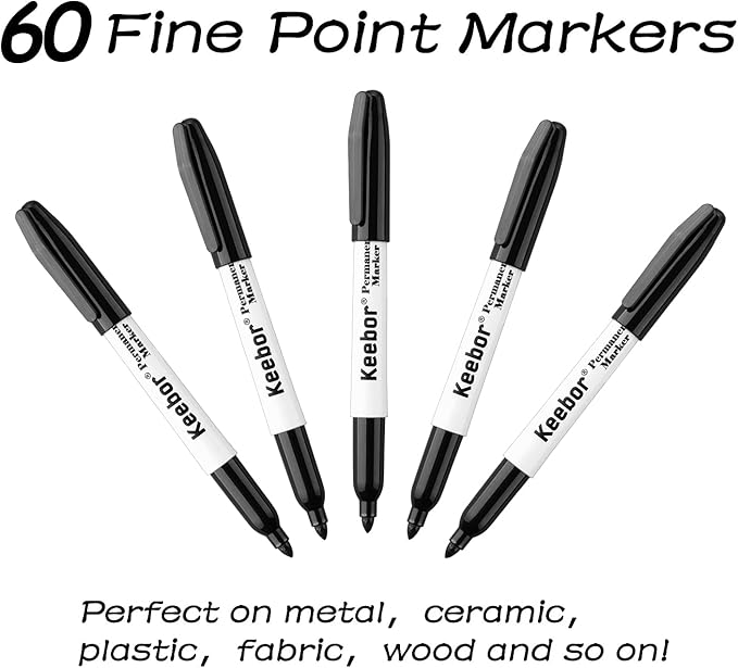Keebor Permanent Markers Bulk, 60 Pack Black Permanent Markers, Quick Drying & - Image 3