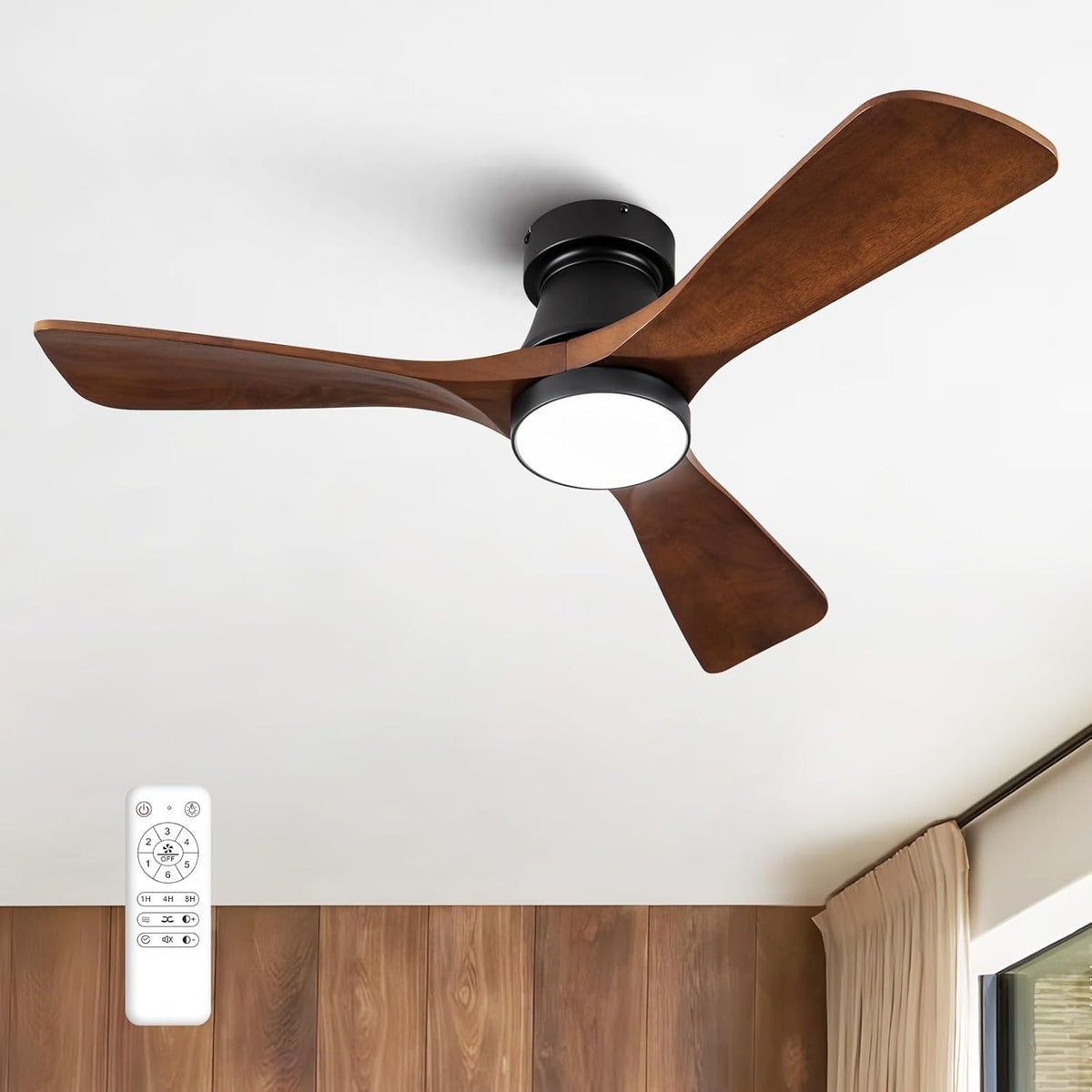 42-inch ceiling fan with lights, remote control, flush, main product view