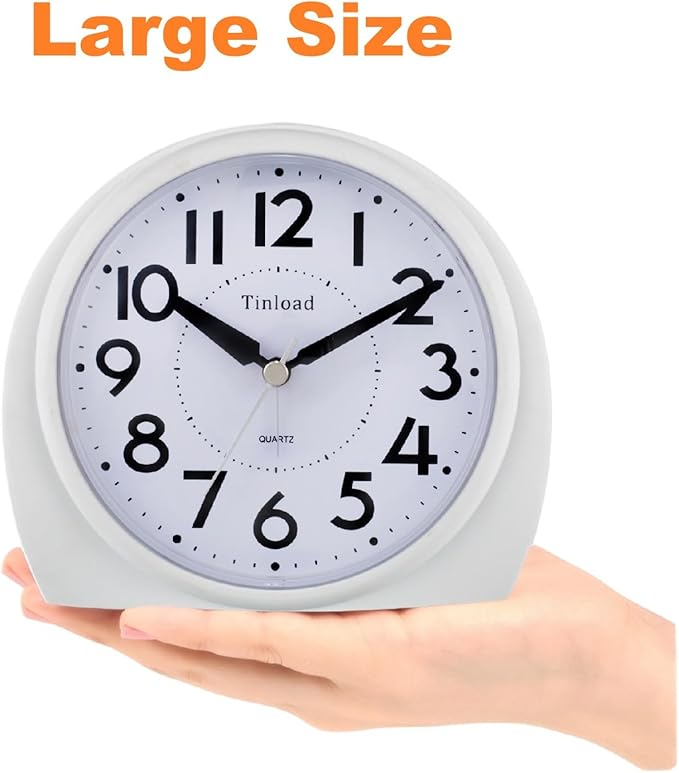 Tinload 5.5" Large Analog Alarm Clock Silent Non Ticking, Gentle Wake, Beep - Image 2