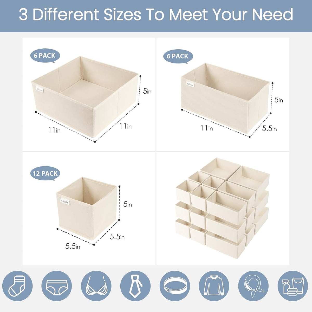 Criusia Drawer Organizer Clothes, 24 Pack Underwear Drawer Organizers, Foldab...