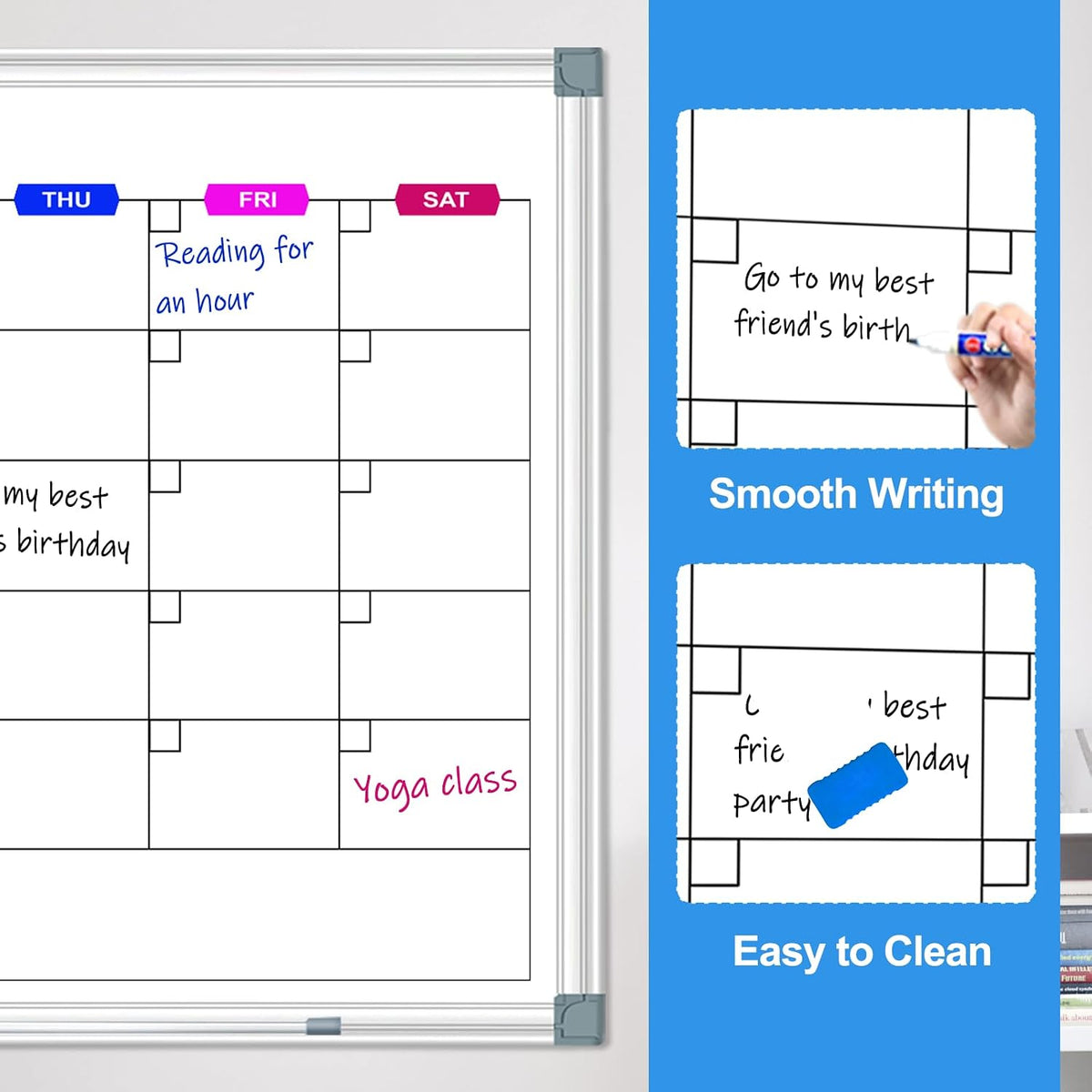 Dry Erase Board Calendar for Wall, 36" x 24" Monthly Whiteboard