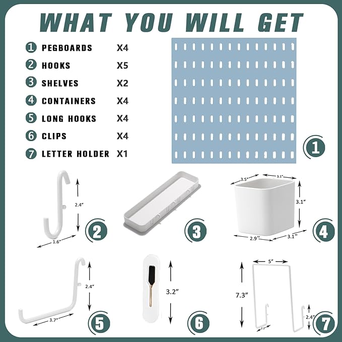 MULSAME Pegboard Combination Kit, 25.2" x 25.2" Wall Mounted Storage Set - Image 4