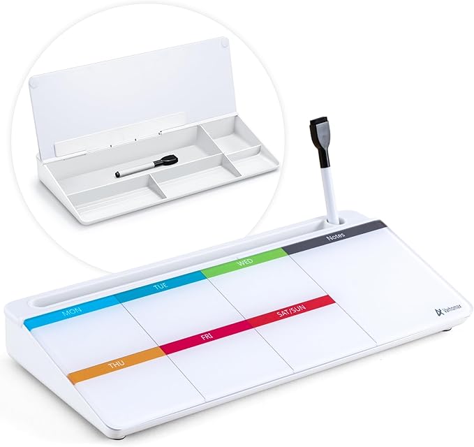 Varhomax Glass Weekly Dry Erase Desk White Board, Desktop to Do List Planner by Varhomax