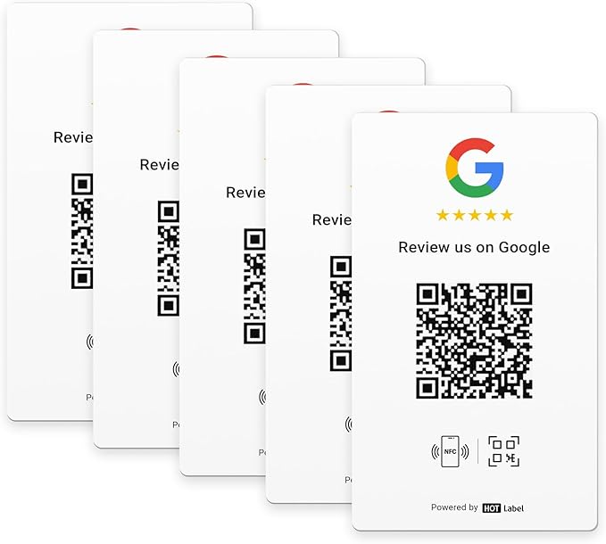 HotLabel – Google Review Card 5-Pack – White – NFC Tap & QR Code – Includes 5 by Hotlabel
