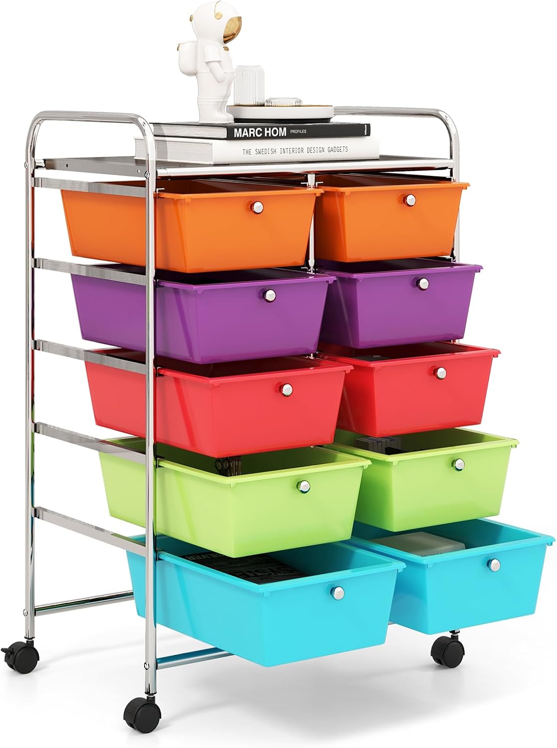 GOFLAME 10-Drawer Rolling Storage Cart, Art Craft Storage Organizer on Wheels