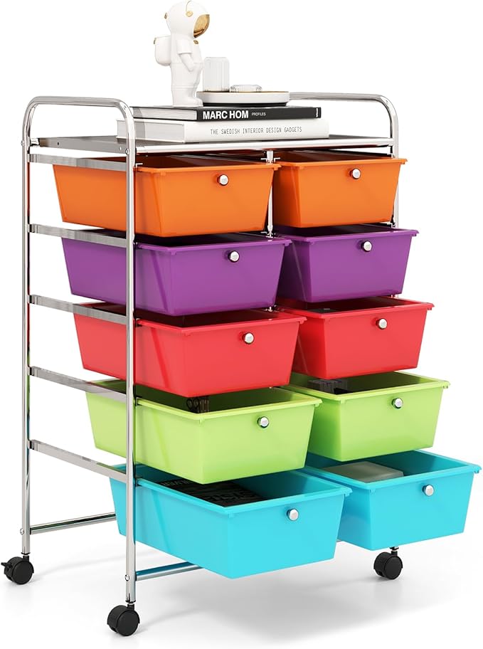 GOFLAME 10-Drawer Rolling Storage Cart, Art Craft Storage Organizer on Wheels by GOFLAME