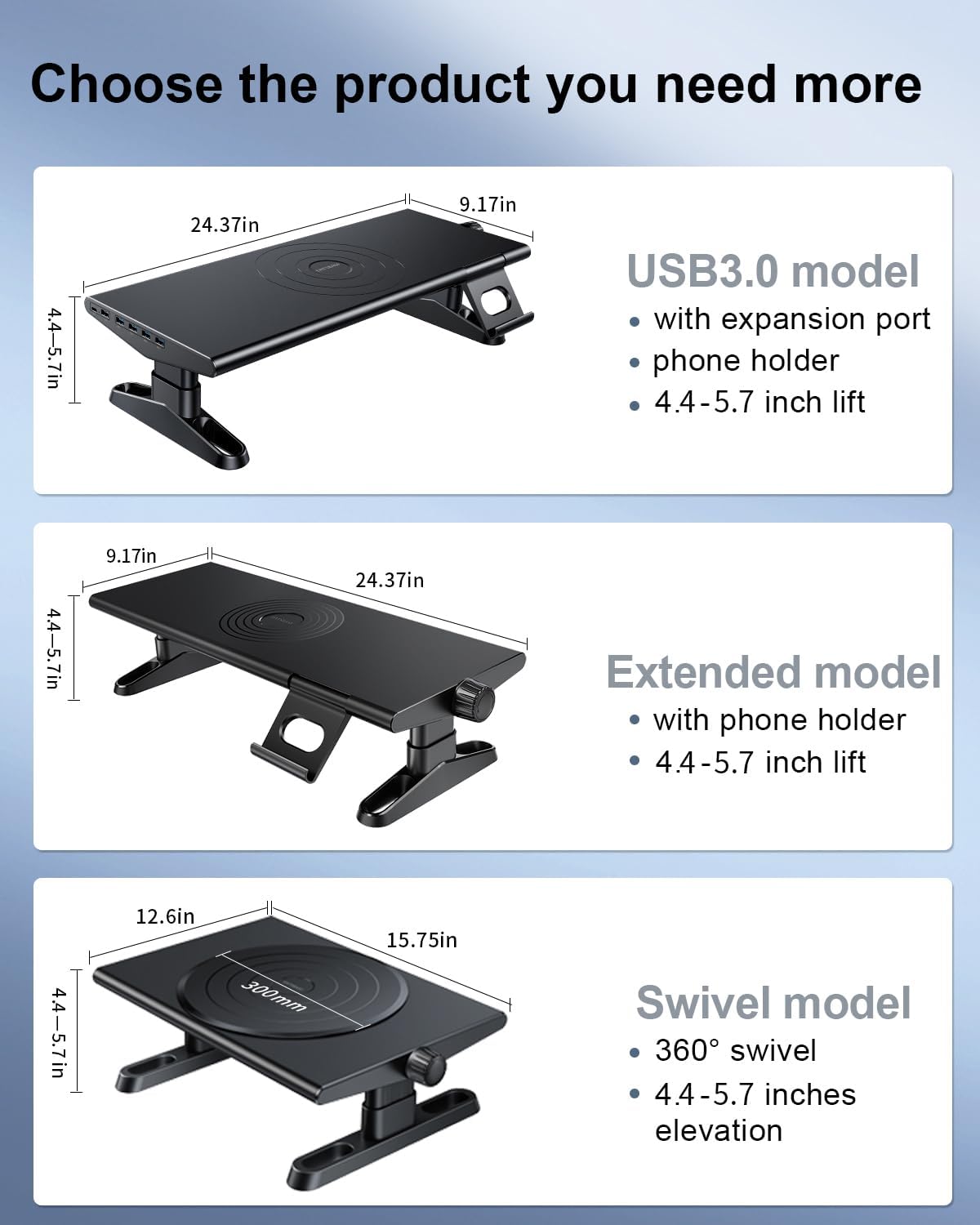 Computer Monitor Stand Riser for Desk,4.4-5.7 Inches Freely Height Adjustable...