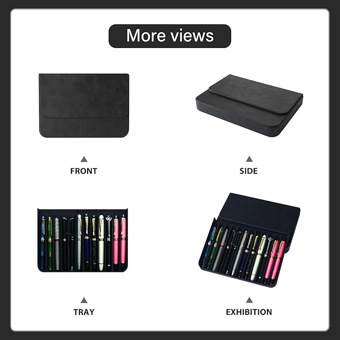 MIVLXLX PU Leather 12 Fountain Pen/Pencil Tray Case Organizer, Fashion Design - Image 5