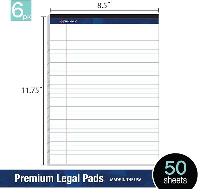 Woodlake Legal Pads 8.5 x 11, 6 Pack, Wide Ruled, Premium White Paper Pad - Image 3