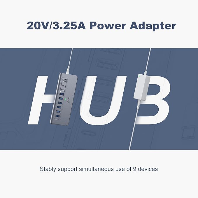 YH6AC Powered USB Hub 10Gbps, intpw 9-Port USB Splitter - Image 7