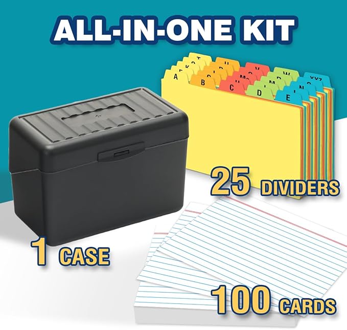 H4D 4x6 Index Card Holder with 100 Heavyweight Ruled Index Cards and 25 Plastic - Image 2