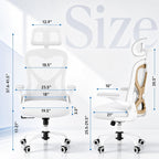 Ergonomic Office Chair for Back & Neck Pain Relief, Virgin Foam Seat, 2D Adjustable Lumbar & 3D Headrest, Tilt & Rock for Relaxation, Ideal for Long Sitting Comfort, White/Gold