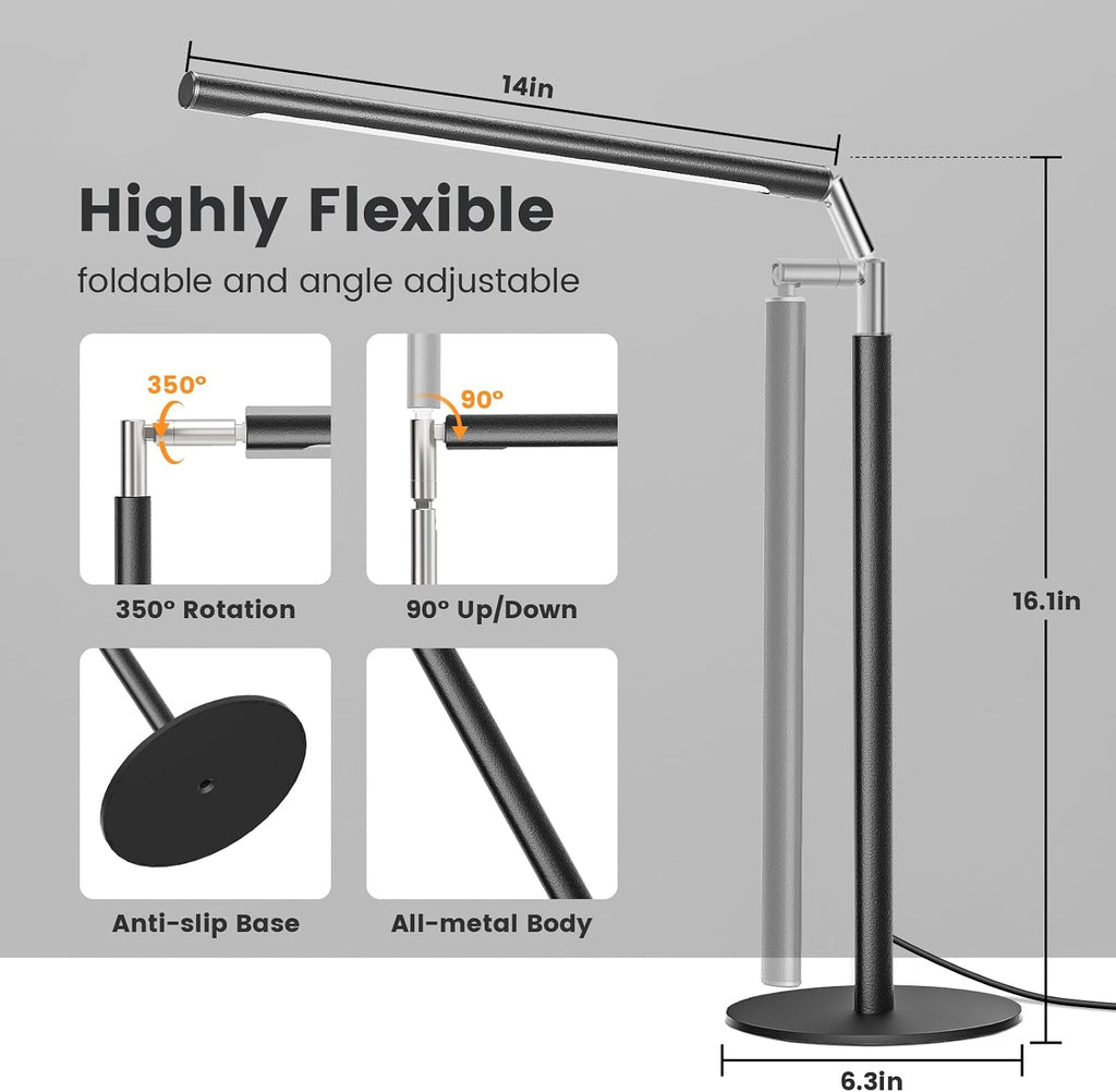 sibrille metal led desk lamp, 16" dimmable desk, close-up detail