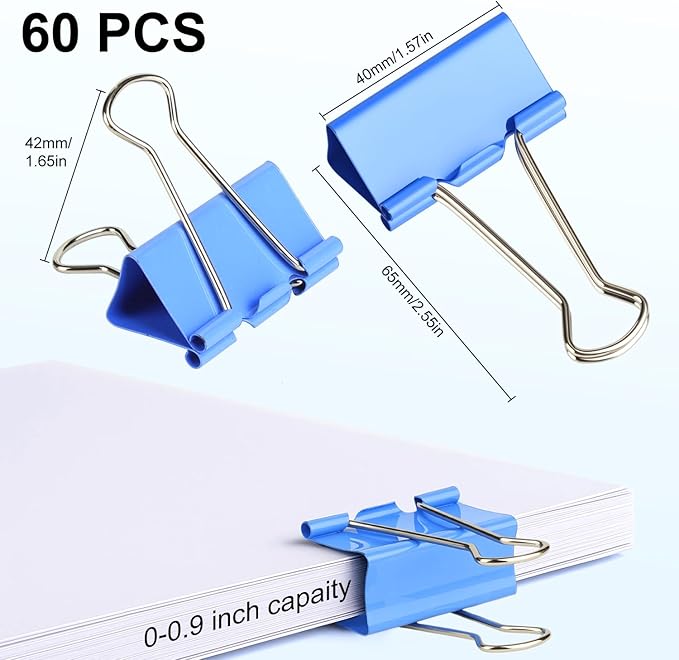 Large Binder Clips 1.6 Inch Assorted Colors, Colored Binder Clips Paper Clips - Image 2