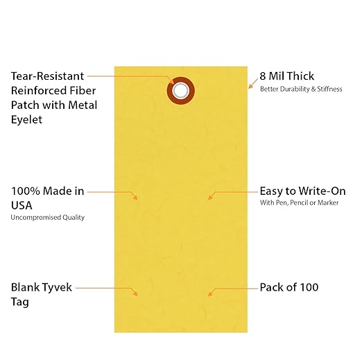 SmartSign 4.75 x 2.375 inch “Yellow” Blank Tyvek Shipping Tags - Image 5