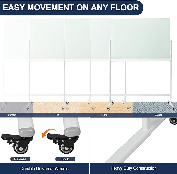 TSJ-OFFICE Rolling Glass Whiteboard on Wheels - Image 5