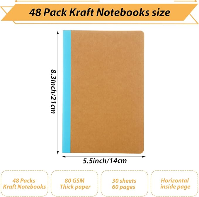 MIVIDE 48 Pack A5 Kraft Notebooks, Colourful Spine Lined Journal Bulk Pack 8.3 - Image 2