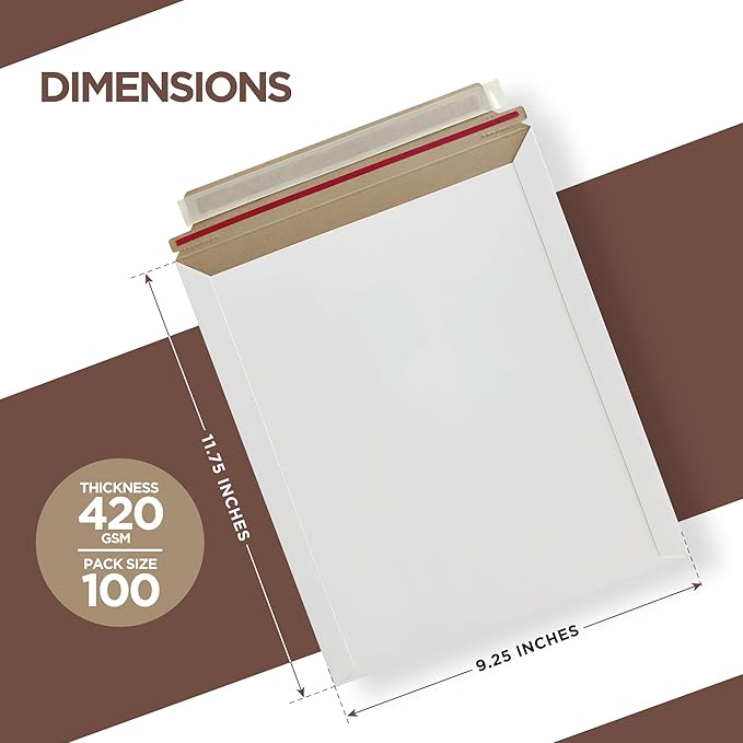 Rigid Mailers 9.25 x 11.75 Inch – 100 Pack White Self Seal Stay Flat Cardboard - Image 2