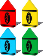 FYSUIMU 4Pcs Back to School Wood Bookends Non Skid Book Stoppers Colorful Crayon Shape Wooden Book Stands for Heavy Books Home Office School Library
