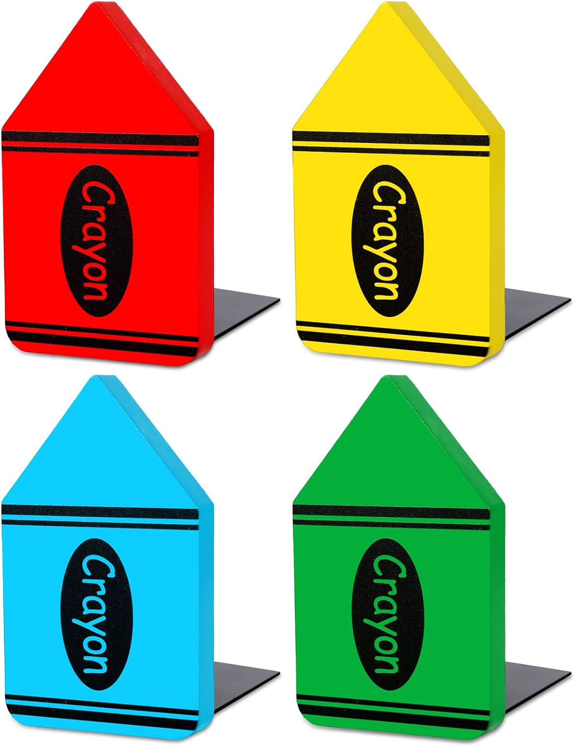 FYSUIMU 4Pcs Back to School Wood Bookends Non Skid Book Stoppers Colorful Crayon Shape Wooden Book Stands for Heavy Books Home Office School Library