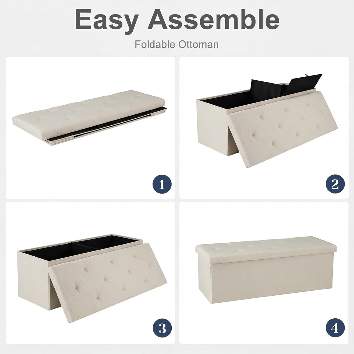 DUMOS 43 Inch Folding Storage Ottoman Bench, Large Ottoman with Storage