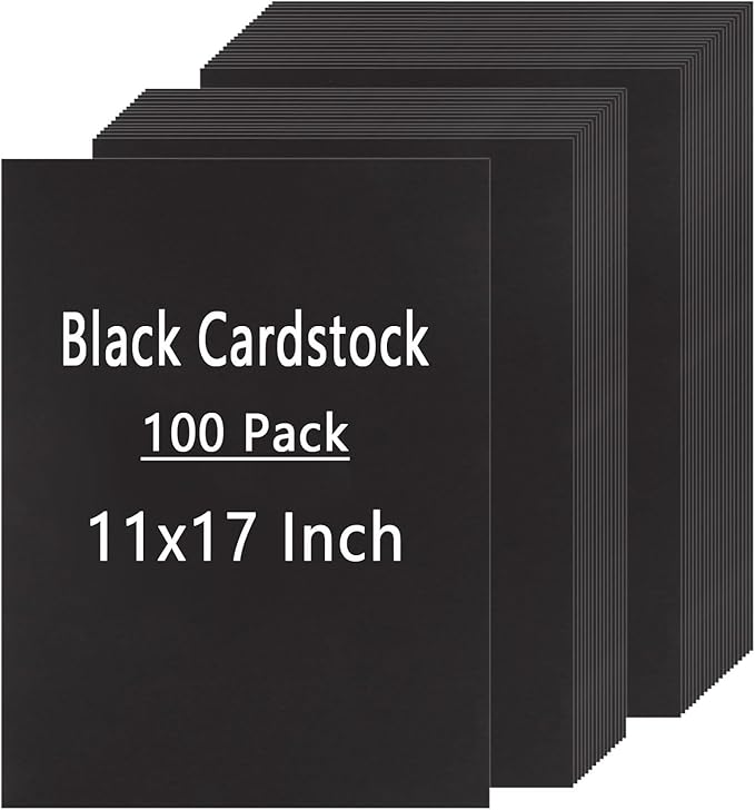 QTLCOHD 100 Sheets Black Cardstock 11 x 17 Inches Black Construction Paper Bulk by WelcomeToQTLCOHD