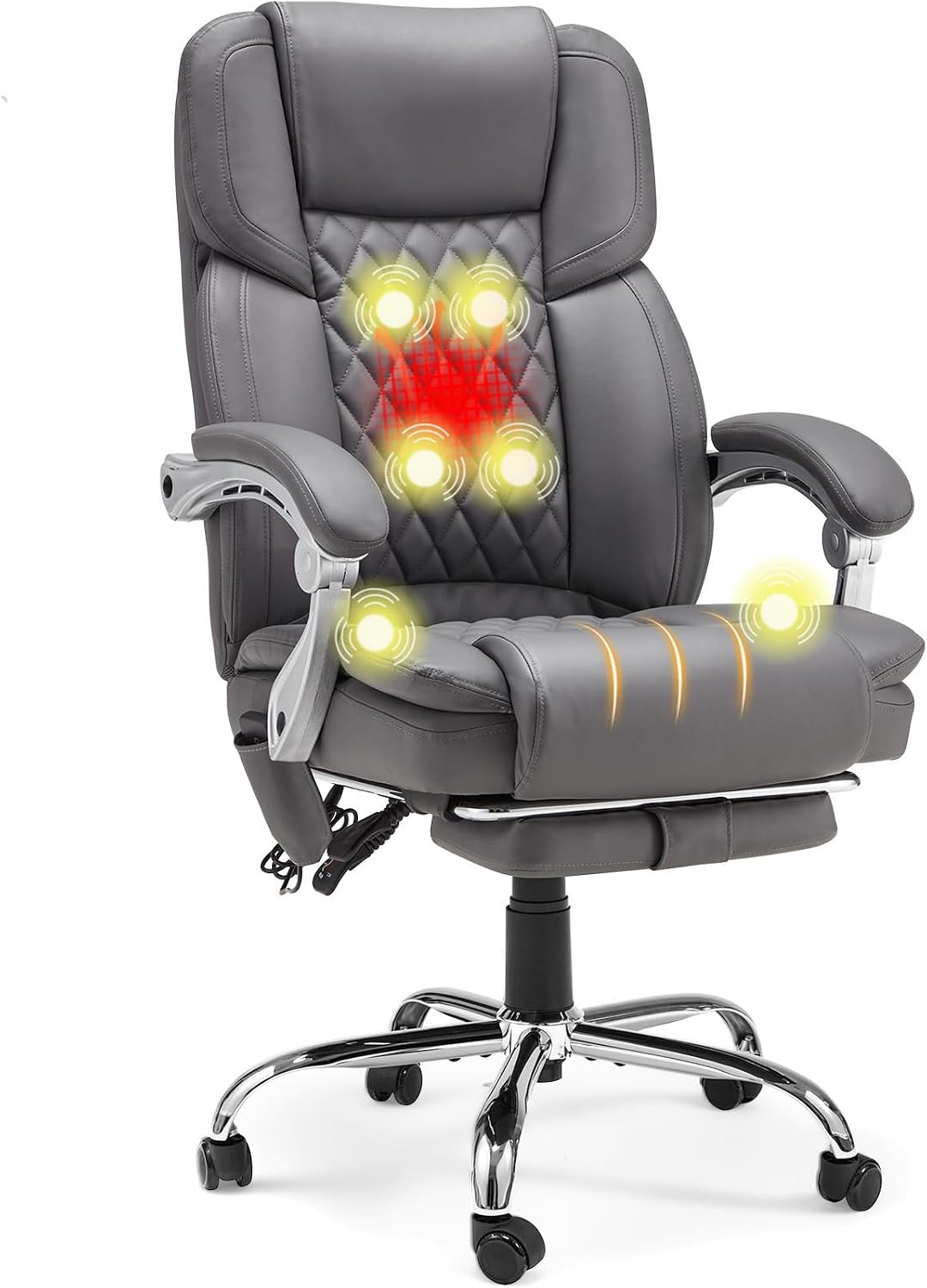HOMREST Heated Massage Executive Office Chair with Footrest, Grey