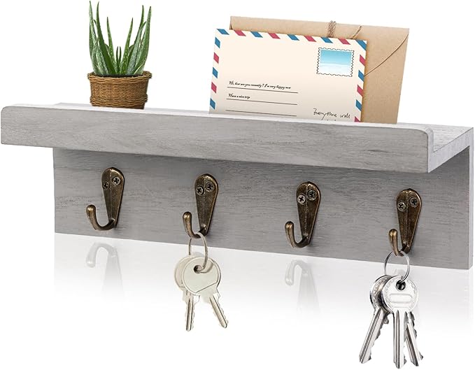 HRONRAD Rustic Key Holder for Wall, Farmhouse Wall Shelf by Hronrad