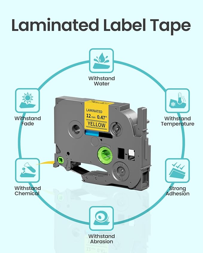 2-Pack Label Maker Tape 12mm 0.47" Yellow Replacement - Image 5